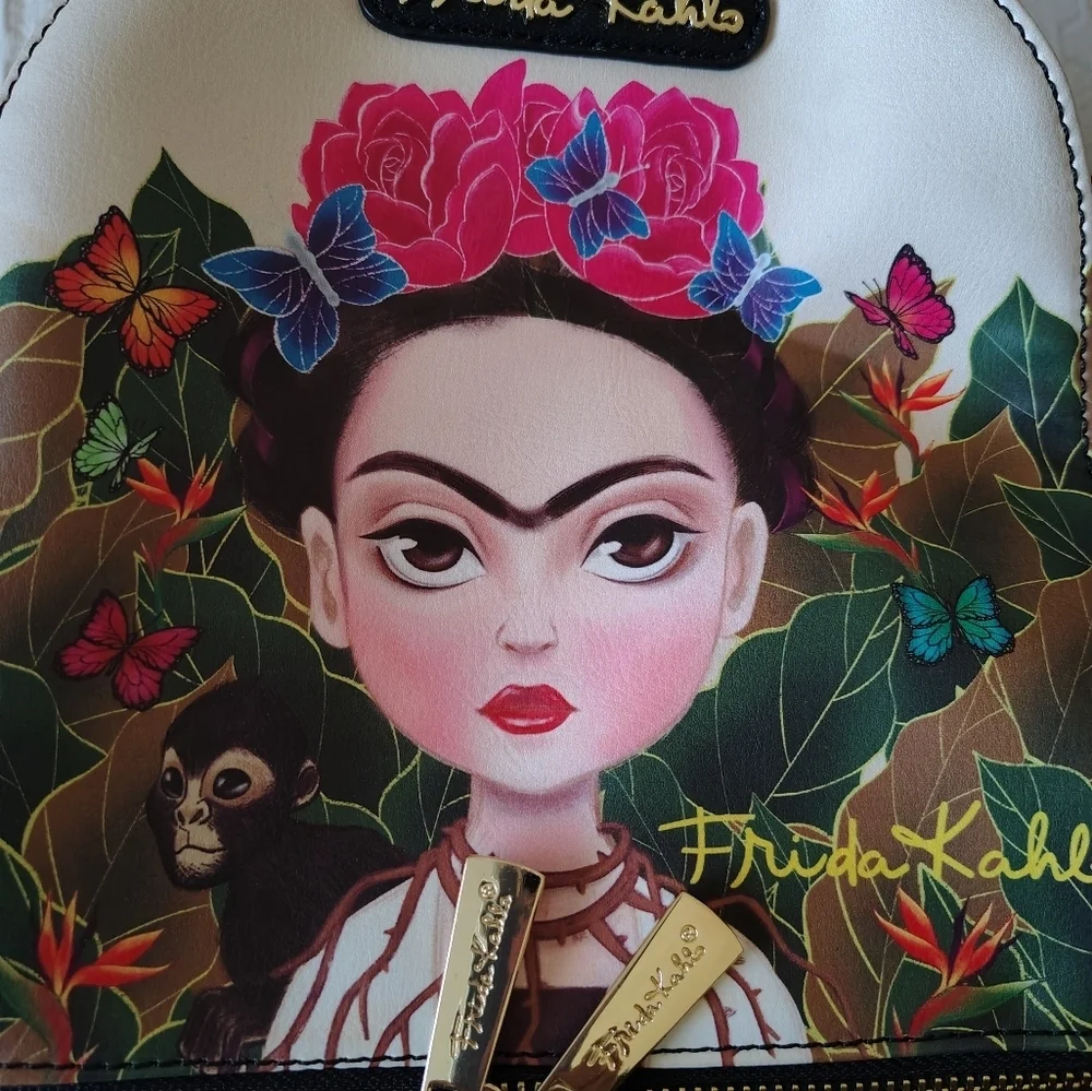 Frida Kahlo Cartoon Black Backpack.